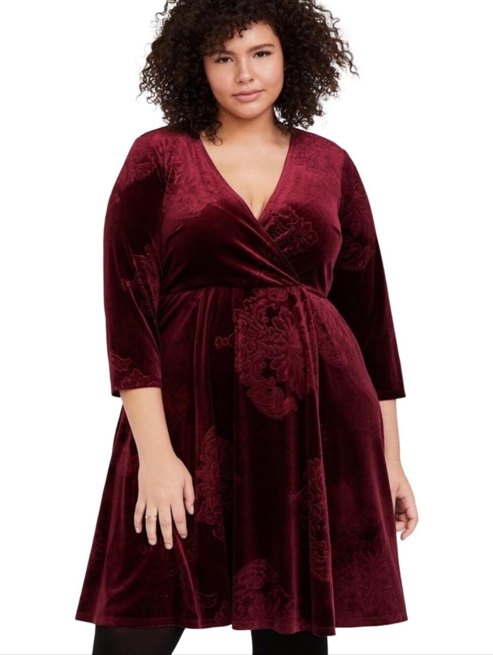 Torrid Plus Velvet Surplice Burnout Wrap Dress in Deep Burgundy Size 3X - Picture 1 of 14